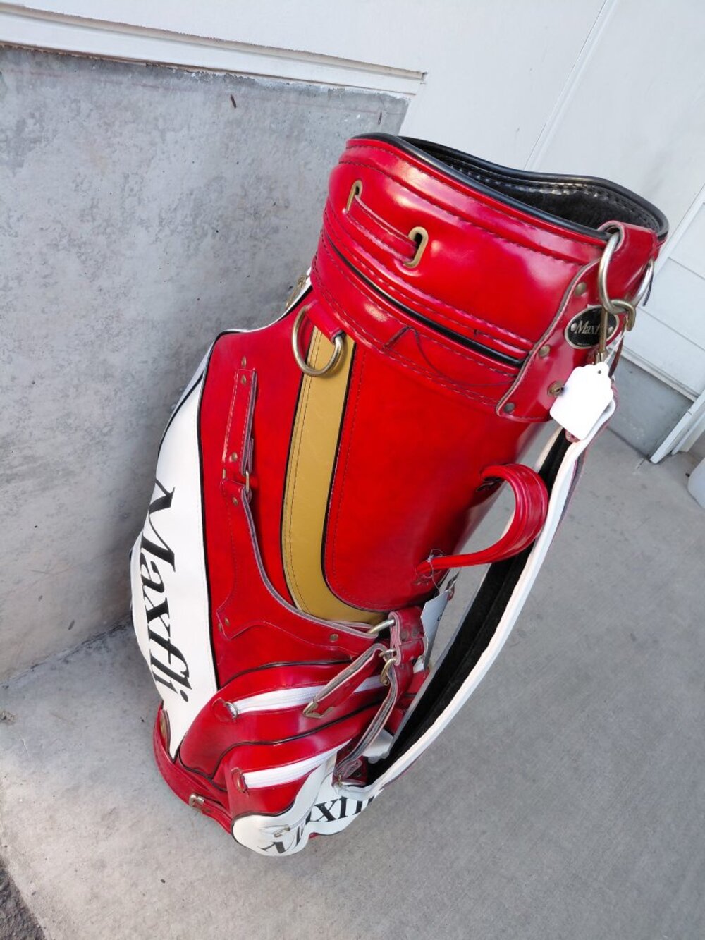 Vintage Maxfli Golf Bag Red White Leather Made in USA 80s 90s Retro Golf - Picture 4 of 6